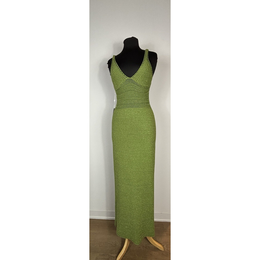 Torn by Ronny Kobo Green Metallic Madi Crochet Maxi Dress NWT Size Large